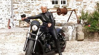 Hot leather granny biker