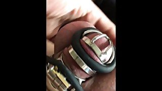 Hot guy locked into Chastity with ball vibrator