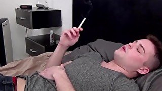 Smoking gay jock cums buckets from ass penetrating toys