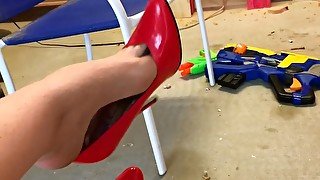 Red High Heel Pumps Shoe Play and Dangling - Pretty Feet Fetish - Long Toes