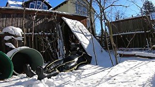 Cyborg in the snow - with Latex Rubber Suit in the snow