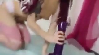 Pierced slut riding monster dildo - black long nails