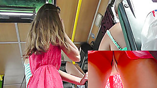 Public upskirts of the hot girl in the red a-line skirt