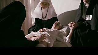 Lesbian nun masturbating and fingering