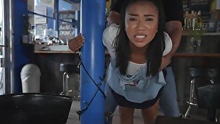 Waitress Ameena Greene getting sneakily fucked in POV