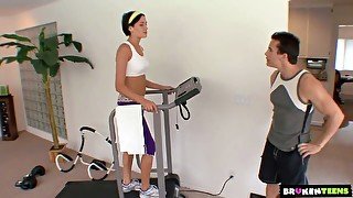 Fitness chick Ashdon James is fucked by horny fitness instructor at the gym