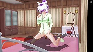 3D HENTAI Cute girlfriend in green pajamas rides a big cock