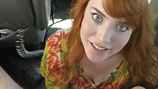 Pale skinned hoe sucking big dick in a car in Reality Kings porn clip