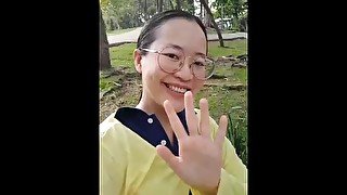 Asian sexy horny girl in park say hello to you and your cock