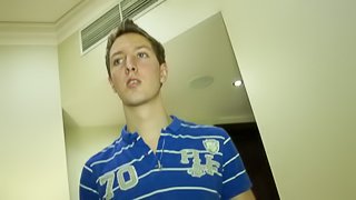 Handsome dude's face covered in semen after a gay session