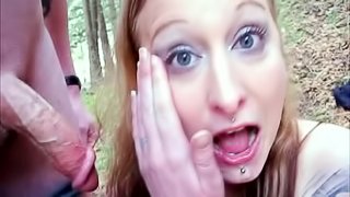 Outdoor blowjob for a dirty whore with a long hair