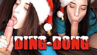 Deep Christmas Blowjob with Bells from Juicy Brunette