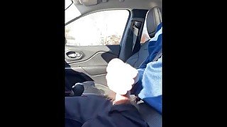 Masturbating while driving. Risky jerking off with huge cumshot driving car.