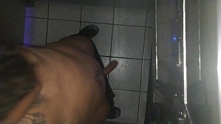 Gagging and sucking my own fingers while jerking off in public gloryhole