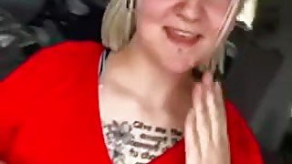 Blonde girl squirting w/ impressive orgasms at supermarket’s parking lot