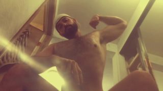 Oiled Up Hairy Beefy Muscle Stud Flexing