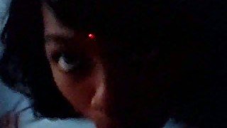 Cute ebony college slut Bella sucks my white cock like a pro