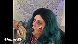 Zombie slut with hairy pussy gets facial and creampie