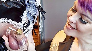 Sissy maid tormented in chastity