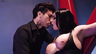 BDSM pleasure session with a really busty brunette gal