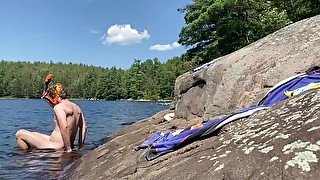 Canadian guy sunbathes in his swim briefs before nude snorkelling! 🤿 🍑🍆