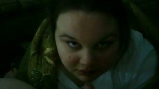 Fugly fat slut sucking my dick deepthroat in amateur POV clip