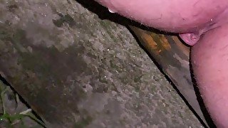 Sitting on my backyard steps squirting