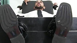 Young banker restrained for merciless tickling session