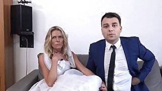 Married blonde pay off the debt by having cuckold sex