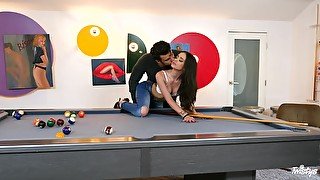 After a game of billiards, sexy Gia Paige fucks on the table