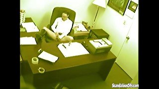 secretary fingering and masturbating pussy at office