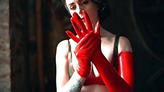 Fetish red latex gloves