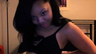 Horny black teen masturbates pussy at home