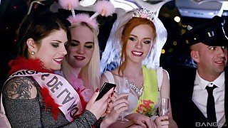 Ella Hughes and her slutty friends fuck a limo driver on a wedding