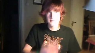 Ginger teenager boy jerking on camera