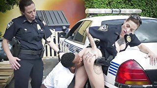 Black man fucks two dirty cop ladies in outside 3some