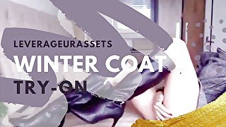 Redhead winter coat try on tease