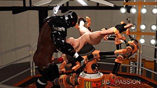 Sci-fi fuck machine! Male android bangs hard a super sexy hot brunette in the lab