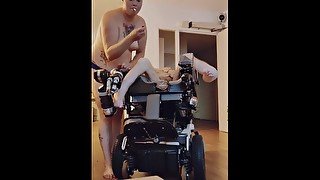 Jong MILF helps out her disabled neighbor friend with a blowjob while smoking