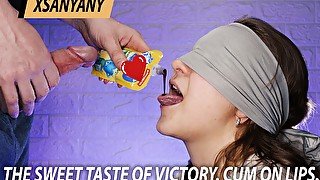 The sweet taste of victory. Cum on lips