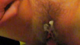 Fucking my titless wife in the hairy pussy and cumming on it