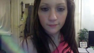 Slender pale brunette stripteases and flashes tits for me on cam