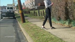 Surprised Femboy Caught Wearing Leggings in Public