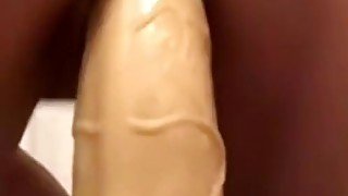 Tight teen 18+ pussy riding huge dildo