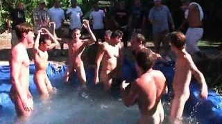 College fraternity hazing freshers by the pool