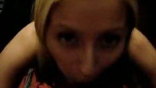 Sperm craving blonde coworker bitch blows me and takes facial