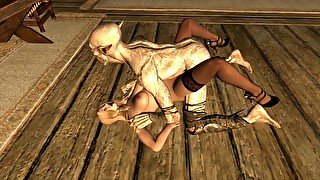 Dirty Falmer fucks a Hot blonde milf with stockings and high heels Skyrim