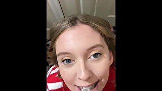 Cute Teen Gets a load on her braces