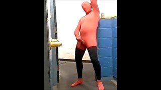 red morph with black leggings almost caught jerking off in gym hall