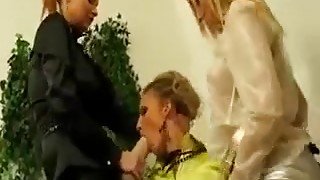 Classy Lesbians Sucking A Strapon